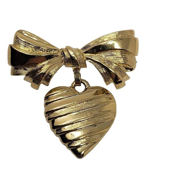 Vintage Avon Signed Bow Heart Brooch Pin Gold Tone "I Love You Grandmother" Gift - Picture 5 of 5